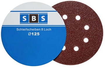 SBS Schleifscheiben Klett-Schleifpapier Ø 125 mm 60 Stück Körnung je 10 x 40/60/80/120/180/240 Exzenter-Schleifer 8 Loch - 